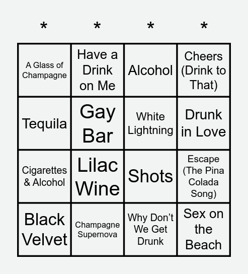 *** Bonus Booze Bingo *** Bingo Card