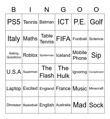 Bingo Time! Bingo Card