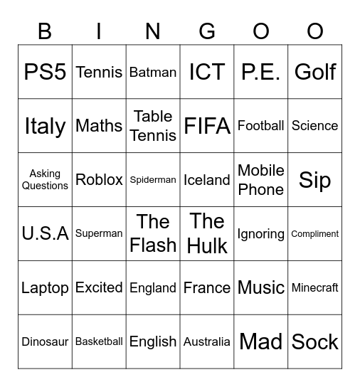 Bingo Time! Bingo Card