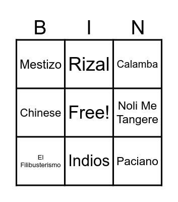 Rizal Roots Bingo Card