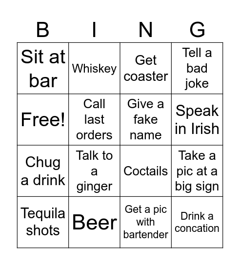 Dublin pub golf Bingo Card