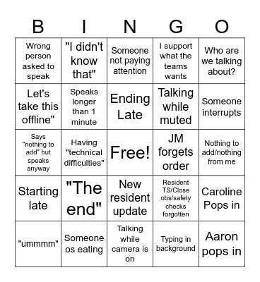 Cool Kids Bingo Card