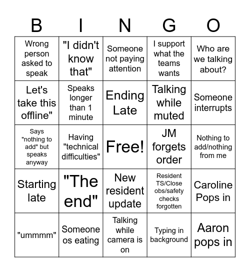 Cool Kids Bingo Card