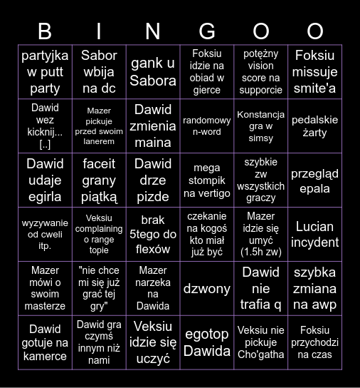 BINGO MEGA MOCNYCH GEJÓW Bingo Card