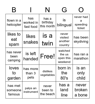 RH Bingo Mingle Bingo Card