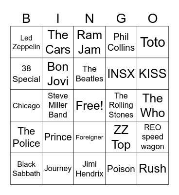 Musicians/Artist Bingo Card