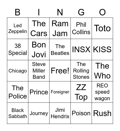 Musicians/Artist Bingo Card