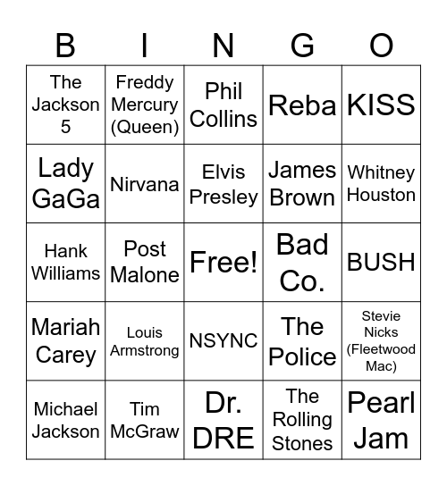 Musicians Bingo Card