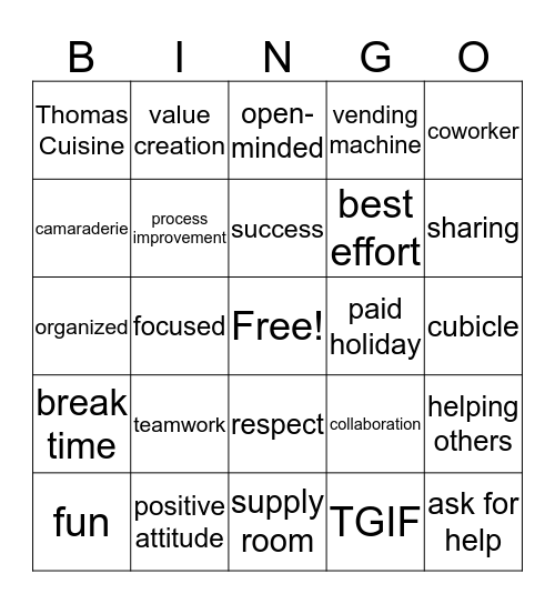 Workplace Bingo Card