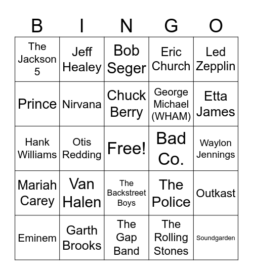 Musicians Bingo Card