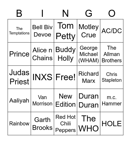 Musicians Bingo Card