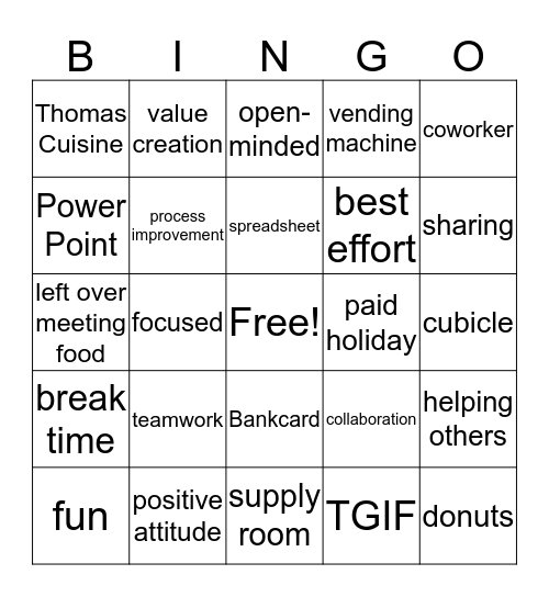 Bankcard Bingo Card