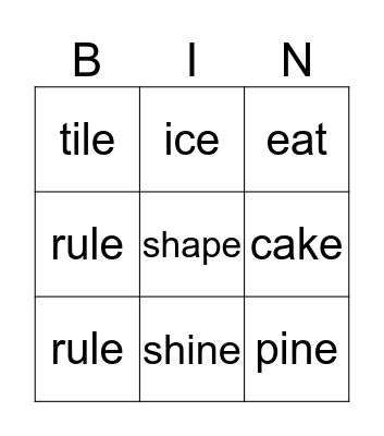 Long Vowel Bingo Card