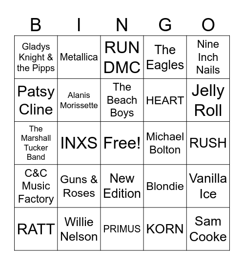 Musicians Bingo Card