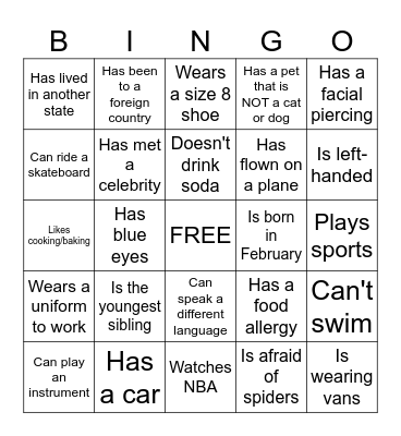 SYEP People Bingo Card