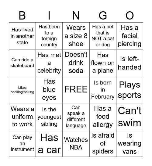 SYEP People Bingo Card