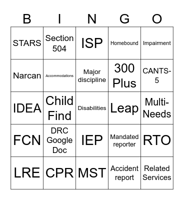 Education Services Bingo Card