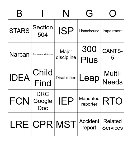 Education Services Bingo Card