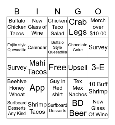 Hooter Girl Bingo Card