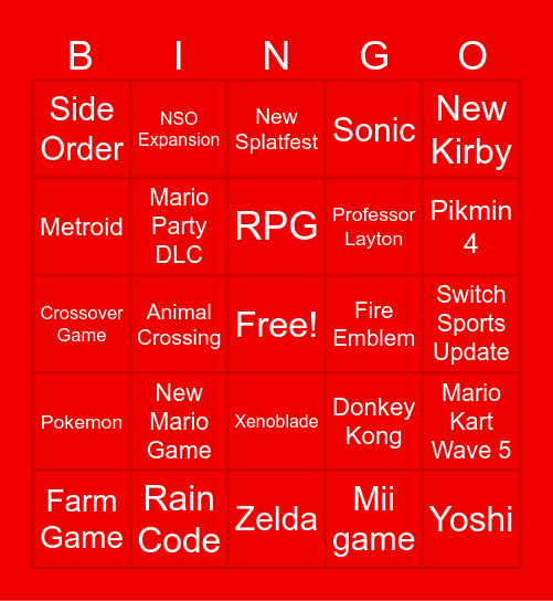 Nintendo Direct 21.6.23 Bingo Card