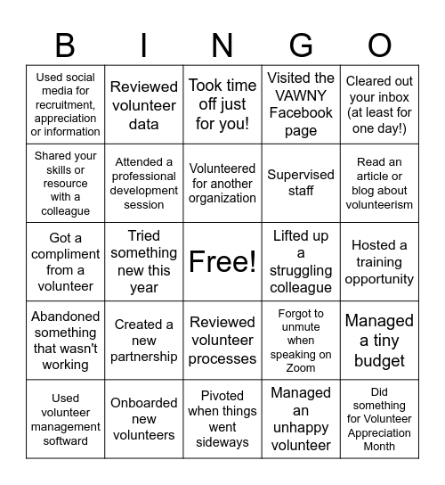 VAWNY Bingo Card