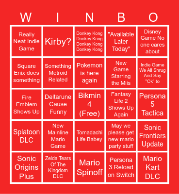 Nintendo Direct June 2023 Bingo Card