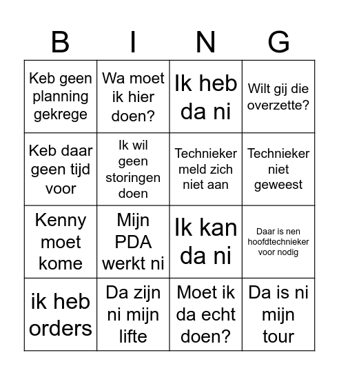 Technieker Bingo Card
