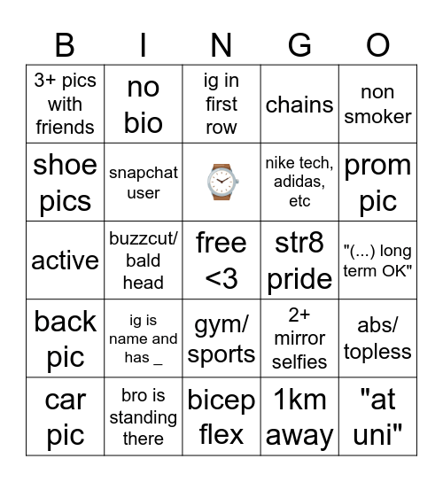 Tinder Men Bingo Card