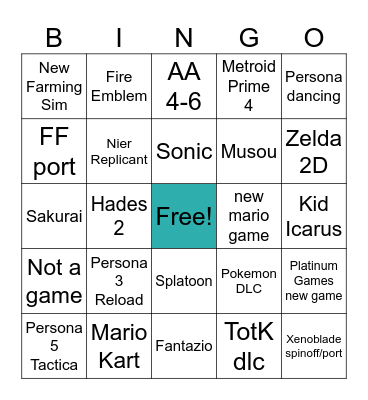 Nintendo Direct 21/6 Bingo Card