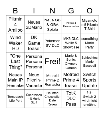 Nintendo Direct 21.06.2023 Bingo Card