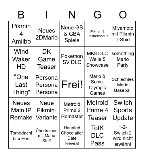 Nintendo Direct 21.06.2023 Bingo Card