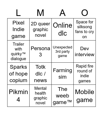 Eye's Nintendo Direct Bingo Card