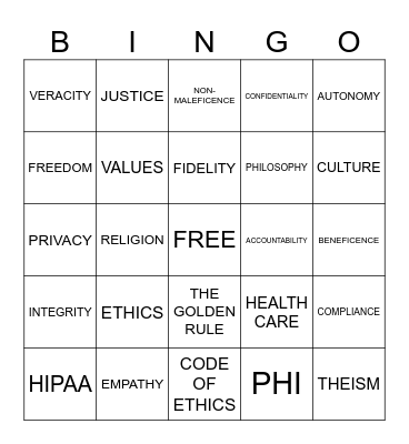 HIPAA/ETHICS Bingo Card