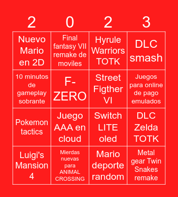 NINTENDO DIRECT Bingo Card