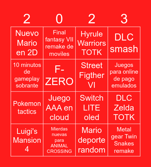 NINTENDO DIRECT Bingo Card