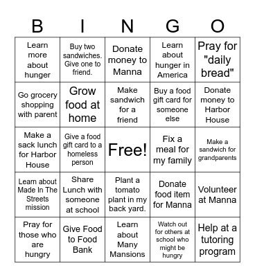 Hunger BINGO Card