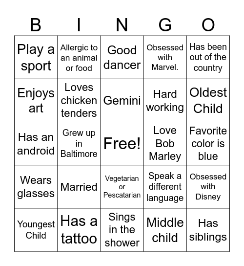 Ice Breaker Bingo Card