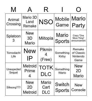 Nintendo Direct 6/21/23 Bingo Card