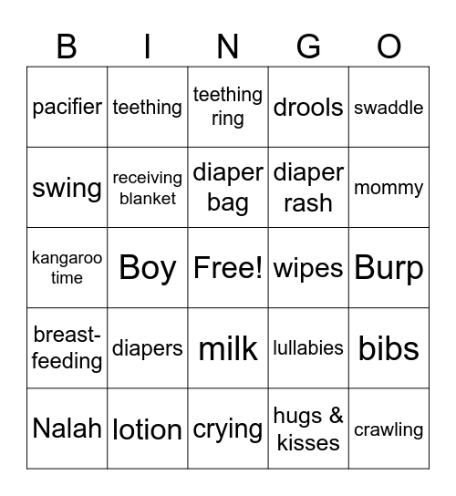 Baby Shower Bingo Card