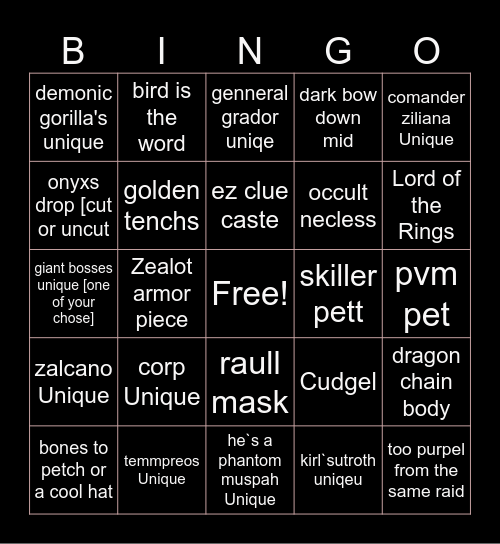 OSRS Bingo Card