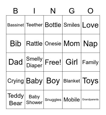 Baby Shower Bingo Card