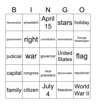 Citizenship Bingo Card