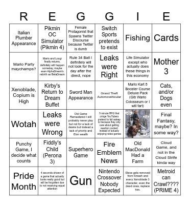 Nontender Direction Bingo Card