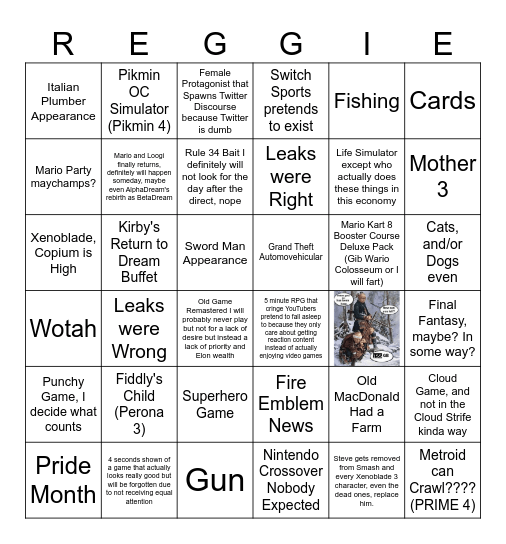 Nontender Direction Bingo Card