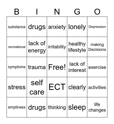 Mental health Bingo Card
