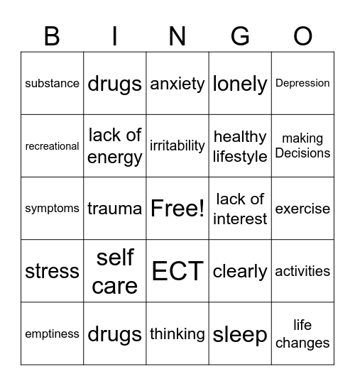 Mental health Bingo Card