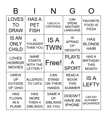 HUMAN SCAVENGER HUNT Bingo Card