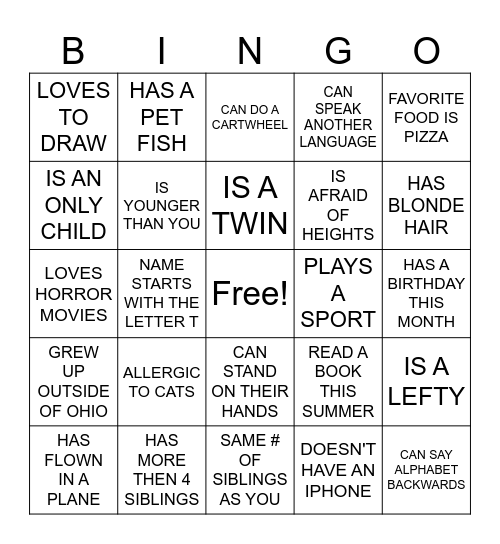 HUMAN SCAVENGER HUNT Bingo Card