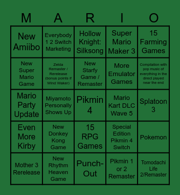 marmalade Bingo Card