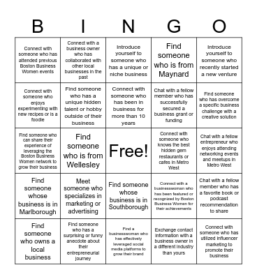 Boston Business Women Networking Bing Bingo Card